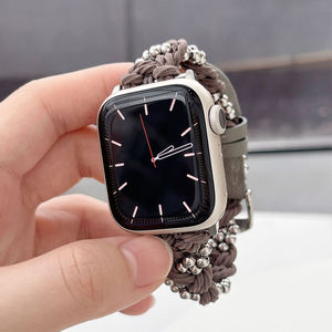 Ремешок эластичный с двумя петлями из металлического бисера для часов Apple Watch 41 мм 45 мм тканый браслет для iWatch 8 7 6 5 - Product Image 5