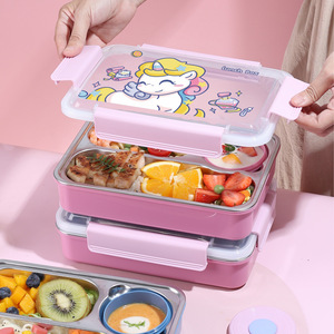 Studenten, Kinder 3-fach Rechteckige 304 Edelstahl <span class=keywords><strong>Bentgo</strong></span> Kinder Lunchboxen, Cartoon Einhorn Bento Boxen - Product Image 4