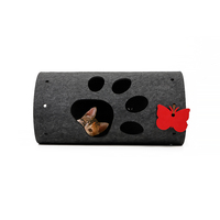 Tunnel pour chat en feutre avec ouvertures en forme de patte et jouet papillon, abri-coussin pour chat pour le repos et le jeu