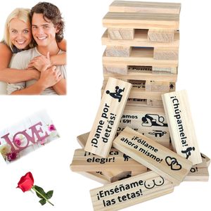 Juego de torre de bloques alemanes franceses españoles para parejas adultas, tablero que cae, amantes apilables, divertidos deportes de dormitorio (48 uds) - Product Image 1