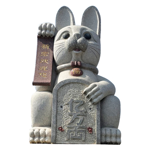 Taille personnalisée Décoration de <span class=keywords><strong>jardin</strong></span> japonais Grande sculpture <span class=keywords><strong>en</strong></span> <span class=keywords><strong>pierre</strong></span> de granit Sculpture Lucky Shiroi Maneki Neko Fortune Cat à vendre - Product Image 1