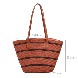 Trendy Straw Lady Elegant Woven Handbag Solid Color Open Closure Large Tote <b>Bag</b> for Daily & <b>Work</b> Use Polyester Lining - Product Image 2
