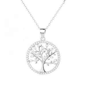 Bán Buôn Trang Sức 925 Sterling Silver CZ Vòng Shape Tree Of Life Vòng Cổ