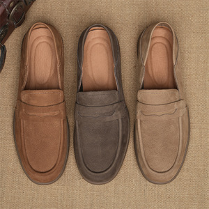Mocasines de Cuero Genuino para Hombre, Punta Redonda, Sin Cordones, Zapatos Cómodos para Todas las Temporadas, Entresuela de EVA, Suela de Goma - Product Image 1