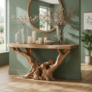 Mesa Consola Rectangular Moderna de Madera Natural, Decoración para Bodas, Entrada, Sala de Estar, Mueble Decorativo 100% Natural - Product Image 3