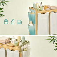 Panier à linge double en bambou 100L avec étagère supérieure, trieur de linge coulissant, 2 sections, avec sacs amovibles