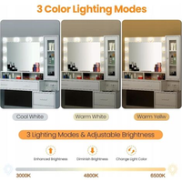 Coiffeuse de chambre rustique avec miroir lumineux, tiroirs de rangement, armoire à porte vitrée et multiprise intégrée