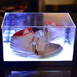 Fábrica Fabricante Personalizado Limpar Montado Acrílico Sneaker Case Shoe Display Caixas Com Luz Led Para Armazenamento