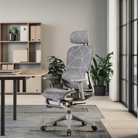 Chaise de bureau ergonomique moderne en maille, hauteur réglable, pivotante, dossier à ailettes, cadre en acier inoxydable, gris, garantie 3 ans