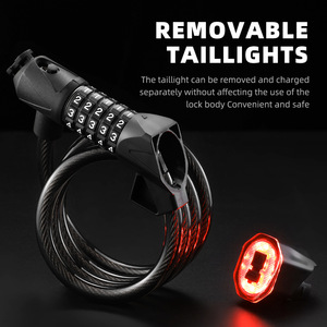Yueli Portable Bicycle Lock With 5 Digit Combination Thickened Steel Cable And Detachable Taillight For <b>Cycling</b> Equipment - Product Image 4
