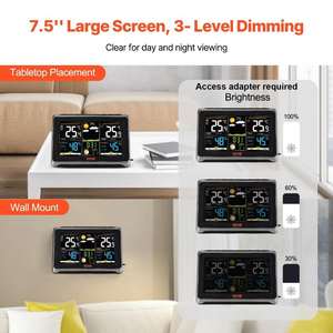 Estación Meteorológica VEVOR para Interiores y Exteriores, Pantalla a Color Grande de 7.5 Pulgadas, Estación Meteorológica Digital Inalámbrica para el Hogar - Product Image 4