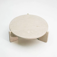 Table basse KENVY moderne pour salon, en travertin durable, avec cadre en marbre et panneau en bois de style pierre naturelle, pour la décoration intérieure
