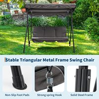 Fauteuil balançoire pour 3 personnes, chaise balançoire de patio extérieure avec auvent et accoudoirs réglables, balançoire extérieure pour cour, jardin