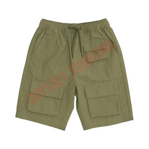 Trendy Knee Length <b>Kids</b> Boys Cargo Shorts Quick Dry <b>Elastic</b> Waist Breathable Polyester Cotton Fabric Active Casual - Product Image 1