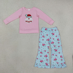 Ensemble de vêtements de noël pour petites filles, haut à manches longues avec imprimé du père noël, pantalon à fleurs, rose et bleu, tenue pour enfants - Product Image 4