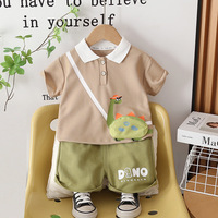 Ensemble d'été pour garçons D3816, motif dinosaure de dessin animé, nouveau style, tenue bébé tendance, ensemble deux pièces en coton coréen pour tout-petits