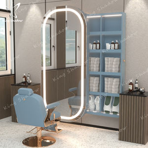 Cajones de madera de estación de espejo de salón de pared colgante de forma redonda para muebles de peluquería gabinete de espejo - Product Image 6