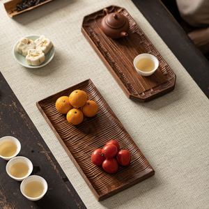 Table à thé rétro en bois de noyer, plateau de service à thé sec, petit plateau à thé en bois massif, théière, collations pour le thé, plateau en bois, service à thé Kung Fu - Product Image 1