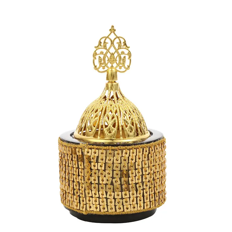 Brûleur d'encens en résine arabe avec paillettes en métal encensoir diffuseur d'arôme en résine de luxe du Moyen-Orient