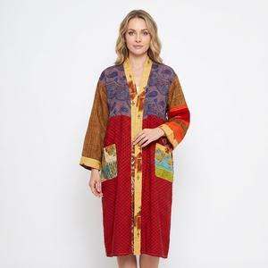 Kimono Tradicional Indio de Seda con Cinturón para Mujer, Cómodo, Largo, Sexy, Vestido de Maternidad, Estilo Boho, para Verano y Primavera, con Parches - Product Image 1