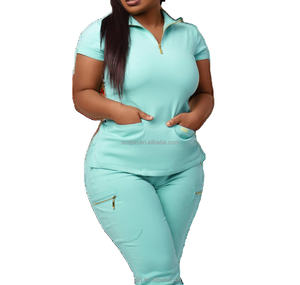 Set di uniformi <span class=keywords><strong>da</strong></span> Scrub personalizzate <span class=keywords><strong>da</strong></span> donna nuovo stile Pullover con cerniera e divisa <span class=keywords><strong>da</strong></span> infermiera in stile elasticizzato per Jogger <span class=keywords><strong>da</strong></span> ospedale all'ingrosso uniforme medica - Product Image 2