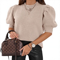 Haut tricoté à manches courtes et col rond pour femme, collection été-automne 2026, style tendance et doux (personnalisable)