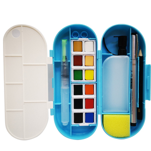 Ensemble de peintures à l'eau solides à pigments, 12 couleurs, avec pinceau, ensemble de pigments à l'eau, fournitures d'art - Product Image 1