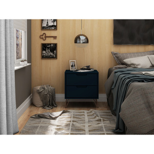 Table de chevet bleu nuit avec pieds en bois, design moderne et minimaliste, meubles de chambre à coucher - Product Image 2