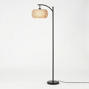 Boho Rattan Floor Lamp Plug in Black Floor Lamp Nordic Floor Lamp Designer Floor Lamp with Stable Base - Product Image 3