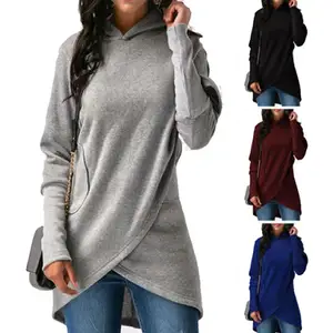 Moda kadın Hoodies tişörtü uzun kollu grafik çapraz düzensiz kazak gevşek Jumper kapşonlu kazak Hoodies Tops