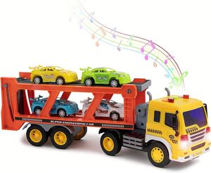 Camion de transport de véhicules à friction en plastique avec lumières et sons pour enfants - Product Image 1