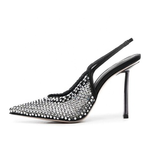 Sandales d'été pour femmes à bout pointu en maille, ornées de strass, à talons fins, style slingback, pour le quotidien - Product Image 2