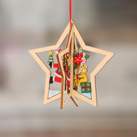 Pendentif cloche étoile à cinq branches en bois, décoration de Noël, petit pendentif de Noël en bois découpé au laser pour arbre de Noël, fête