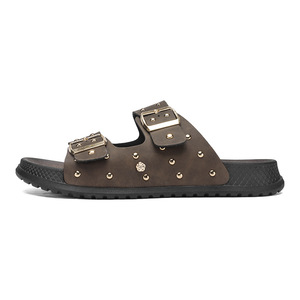 Sandalias Negras de PVC con Hebillas y Tachuelas Doradas, Punta Abierta, Suela de Goma Antideslizante, Zapatos de Verano para Hombre - Product Image 3