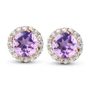 Rose Gold Plated Natural Stone <b>Stud</b> Earrings With Diamond Halo Bezel Setting Classic Everyday Wear Women's Jewelry - Product Image 2