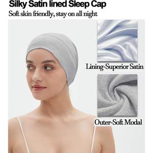 หมวกซาตินสำหรับนอนหลับ หมวกคลุมผมขนาดใหญ่ ปรับขนาดได้ สีดำ สำหรับผู้หญิงผมหยิก - Product Image 6