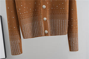 Conjunto de Moda Casual de Dos Piezas para Mujer, Otoño 2025, Nuevo Cárdigan de Punto con Degradado de Cielo Estrellado y Pedrería, Pantalones Anchos - Product Image 4