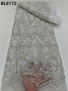 2024 nuovo tessuto ricamato alla moda con perline in pizzo e paillettes tessuto di pizzo francese abito da sposa abito da sposa in pizzo Ghana - Product Image 4