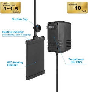 24V DC安全ミニベタフラットフィッシュタンクヒーター小型水中ヒーター（3ガロン、<span class=keywords><strong>5</strong></span>ガロン用） - Product Image 3