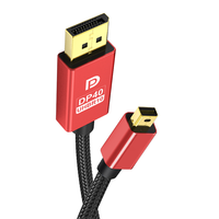 Mini port d'affichage tressé rouge pour afficher le connecteur plaqué or de câble de Port 8K 60Hz 4k 144Hz Mini DP au câble de DP pour la TV