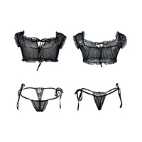 Ensemble de lingerie sexy d'été, ensemble de 2 pièces, à pois, en maille, bretelles fines, doux, respirant, élégant, vêtements de nuit décontractés pour femmes