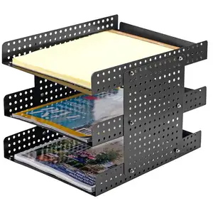 热销产品Wideny金属书桌3层堆叠办公用纸信件文件托盘组织器折叠网状文件托盘