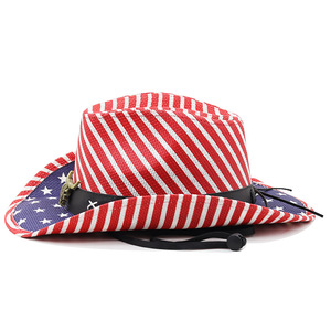 Chapeaux de cowboy en <span class=keywords><strong>paille</strong></span> en vrac bon marché Offre Spéciale à la mode aux États-Unis chapeau de cowboy américain avec des rayures et des étoiles - Product Image 2