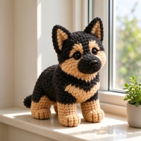 Kit de crochet Berger Allemand fait main, pack de matériaux de tricot DIY, adorable chien amigurumi, cadeau artisanal pour adultes