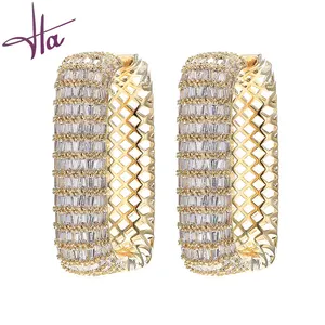 Custom Iced Out Brass Cubic Zirconia Hoop Drop Earrings 18K Gold Plated Fashion Earrings Women Jewelry
