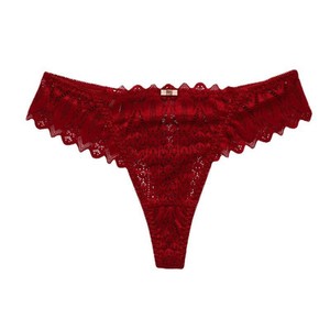Sous-vêtements féminins : Culotte string taille basse en dentelle ajourée sexy à rayures croisées, modèle « Tentation Pêche » - Product Image 5