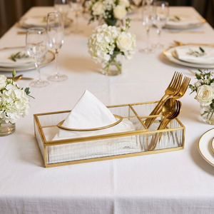 Modern Luxury Home Weddings Decorations Glass Napkin Holder Brass Ribbed Glass Organizer with <b>Mini</b> Accessories <b>Side</b> - Product Image 1