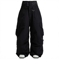 Pantalon de ski baggy unisexe noir, imperméable, en polyester, isolation synthétique, fermeture à boutons, vêtements de neige pour adultes