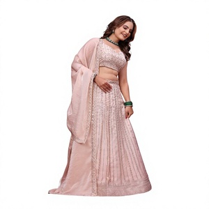 Ensemble de lehenga traditionnel rose pâle pour femmes, brodé et orné de sequins, pour mariage, style Inde/Pakistan - Product Image 1