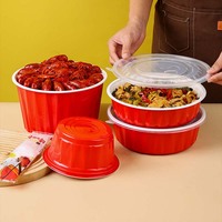 Bol en plastique jetable rond haute performance, calibre 150, rouge et blanc, avec couvercle, pour vente en gros